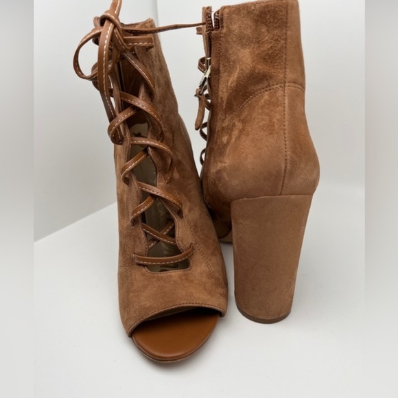 Sam Edelman Yvie Lace-up Saddle Leather Suede Tan Booties Women's Boots Size 8 - Picture 8 of 13